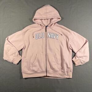 Women’s Old Navy Zip Up Hoodie Baby Pink White Logo Y2K